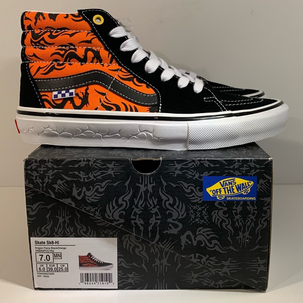 🔥[BRAND NEW] VANS SK8-HI DRAGON FLAME BLACK ORANGE MENS SHOES SIZE 7 SNEAKERS🔥